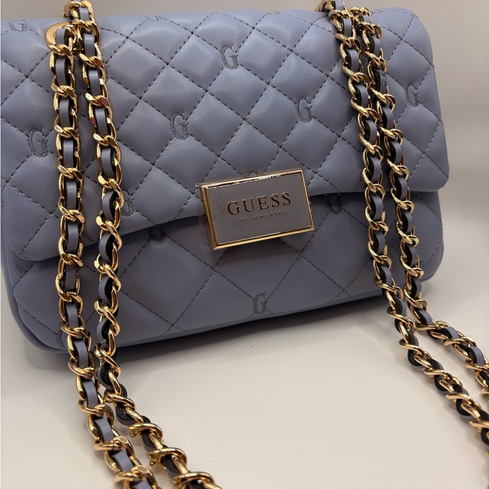 Guess Lavender Quilted Shoulder Bag with Gold Chain